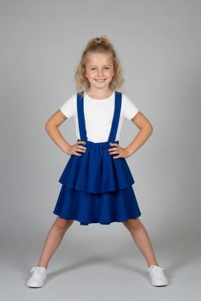 zubi kids Kız Çocuk Saks Mavi Katlı Salopet Etek (5-14 Yaş)