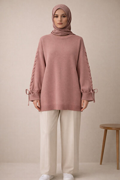 FERHEL Round Neck Knitwear Sweater with Knitted Sleeve Detail - G.Kurusu