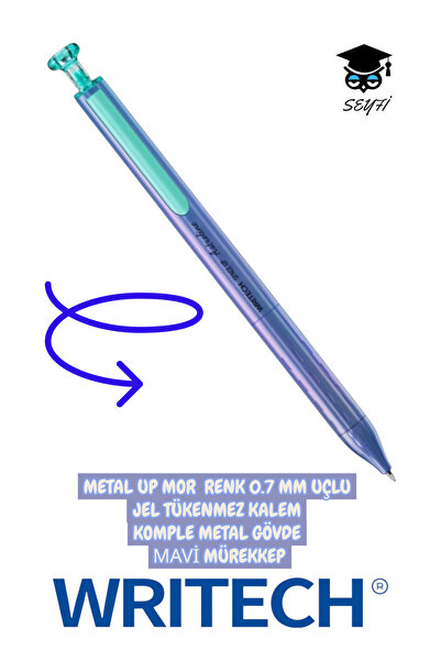 SEYFİKİRTASİYE قلم حبر جاف بطرف معدني 0.7 مم، جسم معدني كامل، حبر أزرق