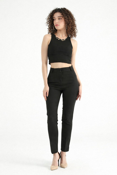 cheen Kadın Kalem Kesim Cigarette Yüksel Bel Liklalı Double Brodi Gabardin Ku...