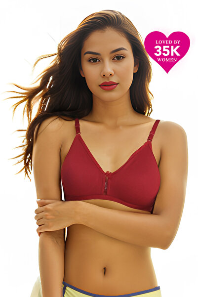 Clovia حمالة صدر سموثي بدون حشوة أو بدون أسلاك، تغطية كاملة، لون عنابي - قطن غني