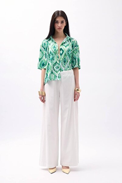 Bliss Дамска сатенена риза с къс ръкав и шарки