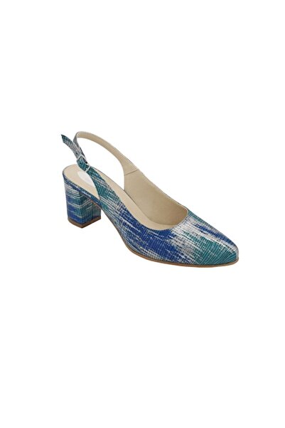 SANDALİ Sandals made of Genuine Leather, turquoise/navy blue, thick heel 6 cm...