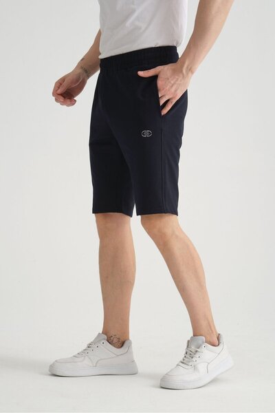 Shooter Sportswear Lacivert Minimal Logolu Pamuklu Regular Kalıp Erkek Şort