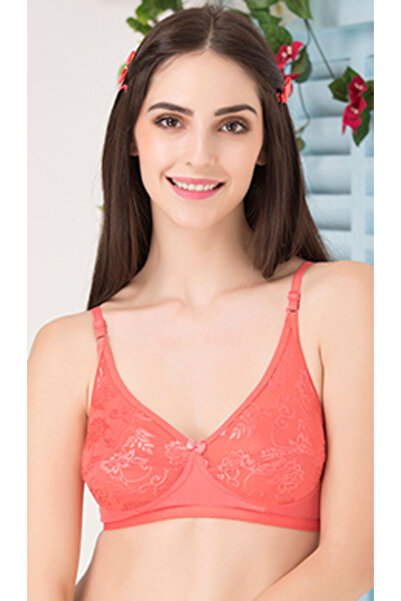 Clovia Non-padded Bra With Lace Cups In Reddish Pink
