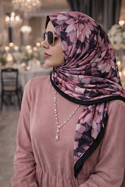 Nazellaa Dijital Pembe Detaylı Kasımpatı Soft Kraş Şal