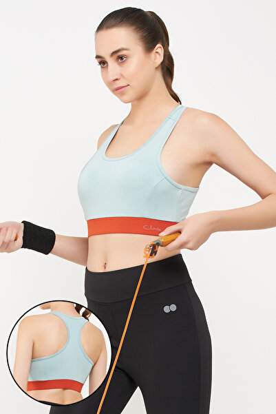 Clovia Medium Impact Padded Racerback Sports Bra in Mint Green