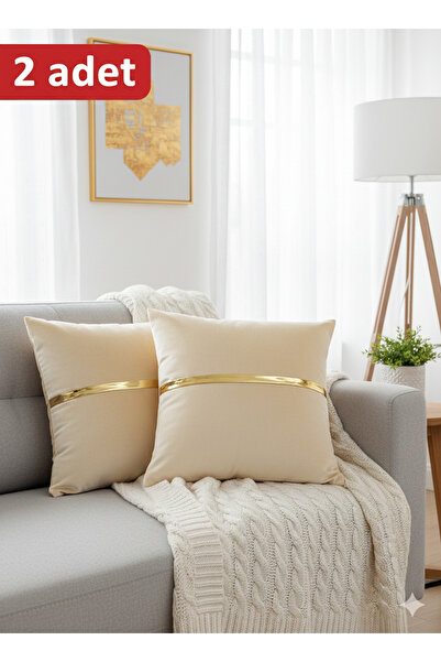 GHZAL Home Collection Lüks 2'li Kadife Kırlent Kılıfı Seti - 40x40 cm Altın Ş...