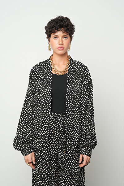 Orfeo Negro Women's Polka Dot Patterned Oversized Cut Kimono