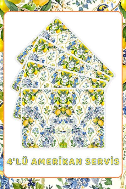 The Grade Amerikan Servis 4'lü Limon Detaylı Tabak Altlığı Leke Tutmaz Amerik...