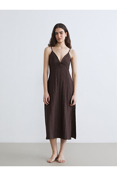 LC Waikiki Hilfa New Season V-Neck Patterned Strap Women's Fancy Nightgown