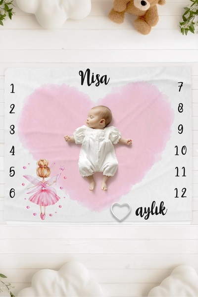 Lilabio %100 Pamuk İsme Özel Bebek Fotoğraf Çekim Anı Örtüsü (120x100 cm) Per...