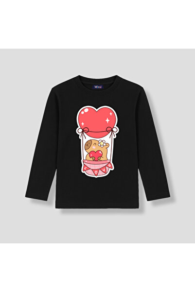 mixxi fashion تي شيرت لطيف بأكمام طويلة مطبوع عليه قلب كابيبارا وبالونات للفت...