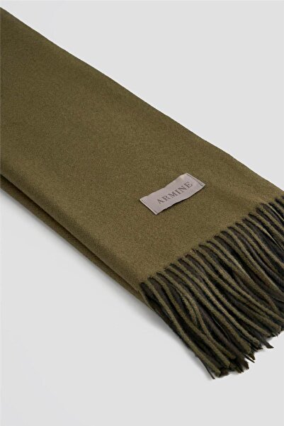 Armine Püsküllü Akrilik Atkı Haki