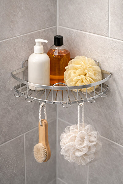 BERFİNO Köşe Raf Organizer –Güçlü Yapışkanlı Duvar Rafı | Askılı Mutfak & Ban...