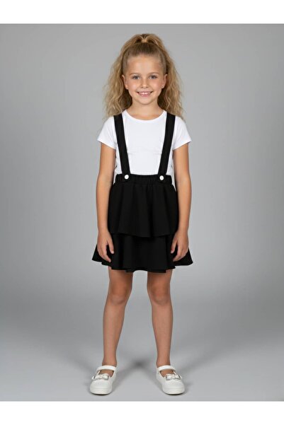 zubi kids Girl's Black Layered Salopet Skirt (Ages 5-14)