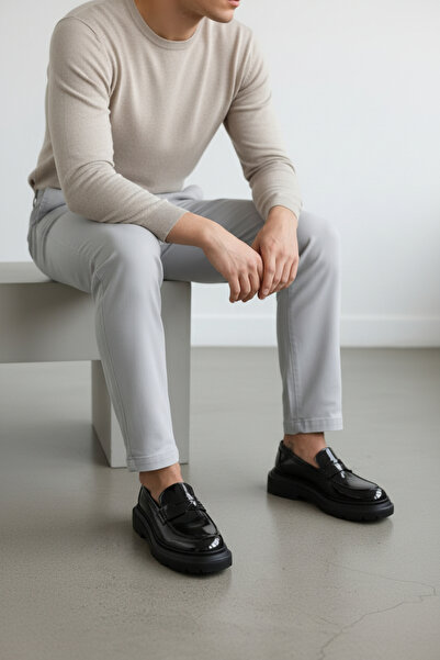 Pierre Cardin Men's Black Thick Sole Comfortable Casual Leather Shoes