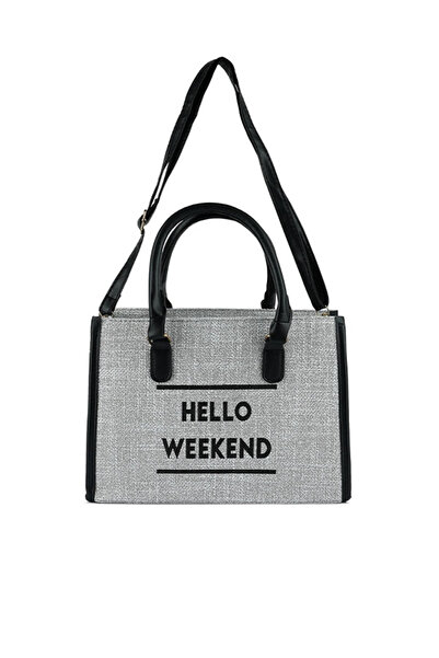 london Rag Women Grey Microfiber Slogan Tote Bag