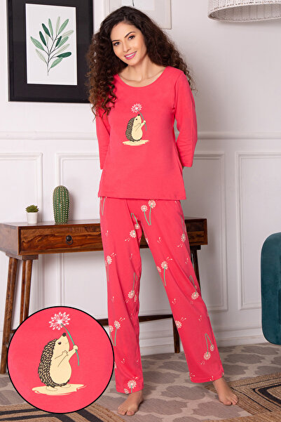 Clovia Print Me Pretty Top & Pyjama Set in Peach Colour - 100% Cotton