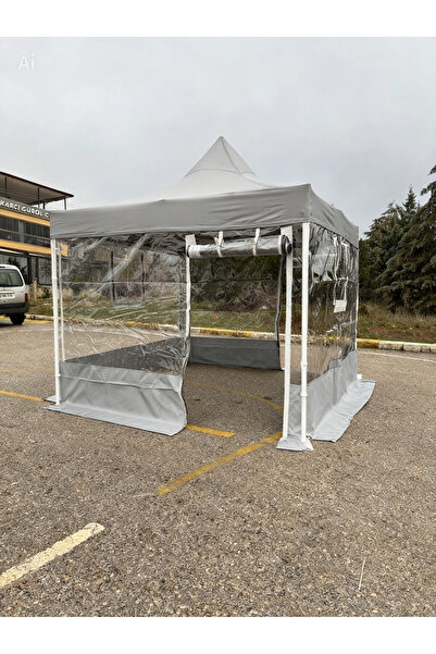 HİLAL ŞEMSİYE 3x3 gazebo kış bahçesi 2 kapılı gri renk