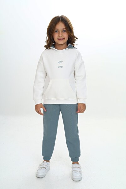 Toontoy Girl's 2-Piece Set Printed Hooded Sweatshirt with Pockets & Elastic W...