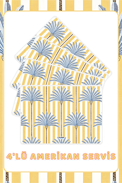 The Grade American Service Set of 4 Yellow Palm Plate Mats Stain Resistant Am...
