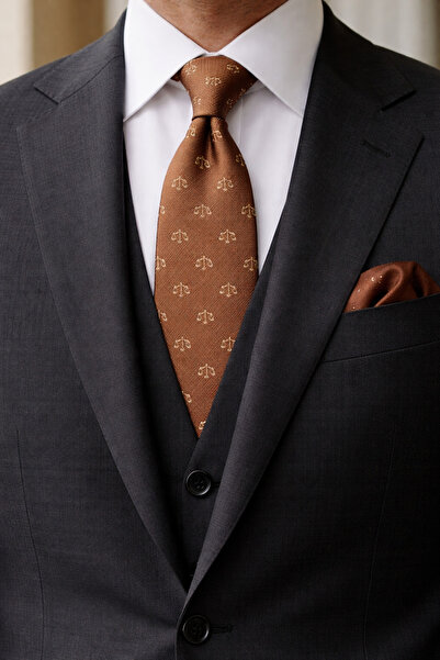 CROATE Justice Scales Patterned Navy Blue, Green, Brown Tie for Lawyers