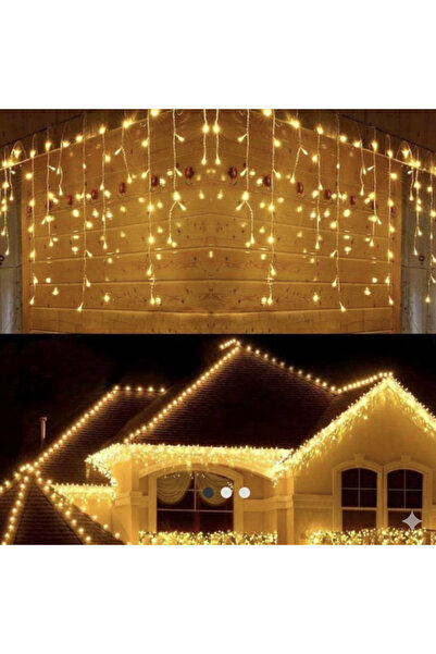 TeknoEser 4 Metre Sarı Işık 12 Saçaklı Perde LED 96 LED 8 Kademe Dekoratif Ay...