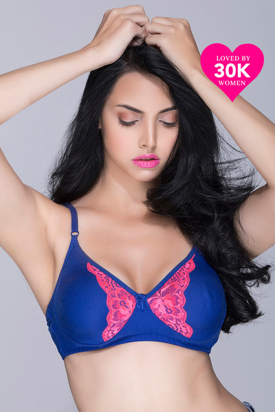 Clovia Non-Padded Non-Wired Full Cup Bra in Blue - Cotton Rich