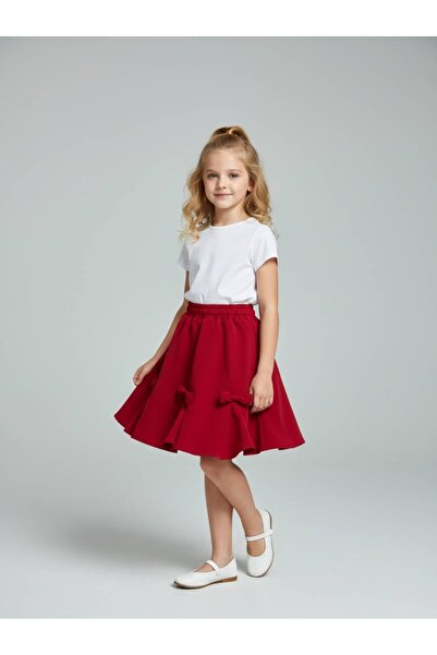 zubi kids Girl's Red Pleated Skirt with Bow Detail (Ages 5-14)