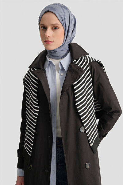 Armine Düğmeli Basic Trençkot Siyah