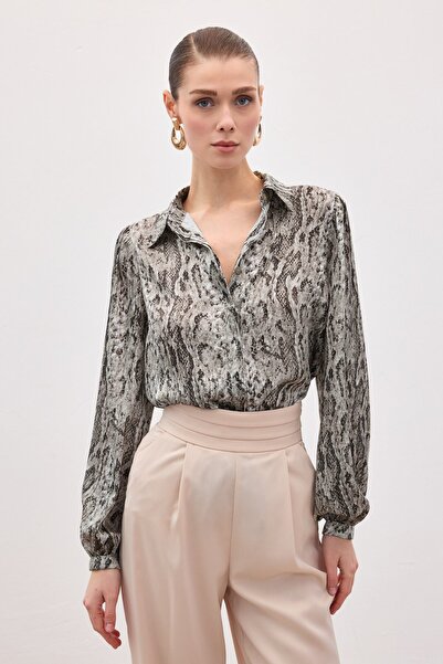 Sateen Patterned Shirt - Brown