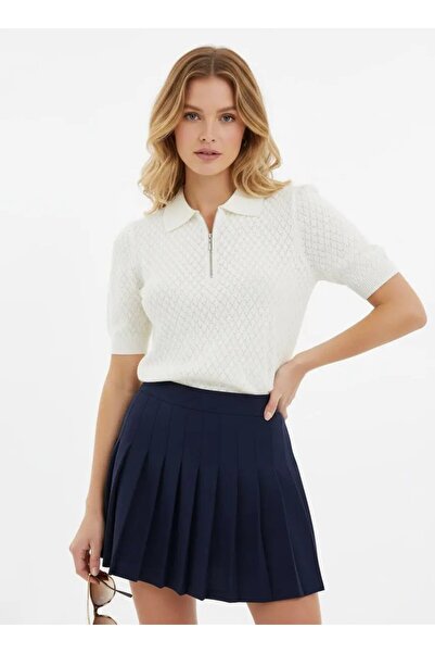 Park Karon Women's Polo Collar Half Zipper Openwork Knitwear Sweater 12429