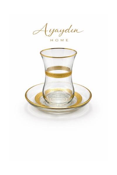 Paşabahçe Paşbahçe 42021 Krikle Altın 12 Parça Çay Seti (6 Bardak + 6 Tabak) ...