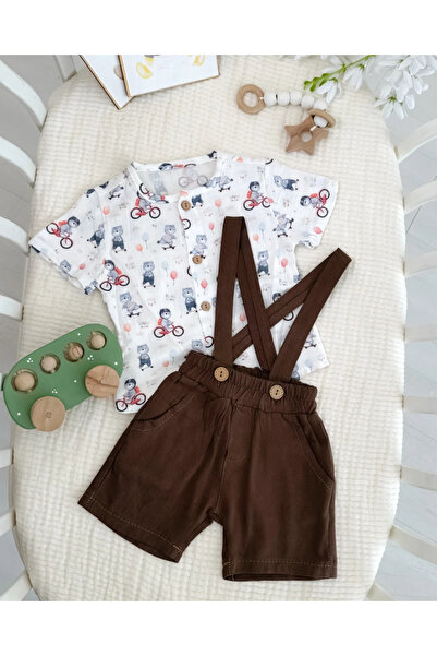 hümabebe قميص من الموسلين بنمط الدب على الدراجة الهوائية مع شورت وسروال صيفي ...