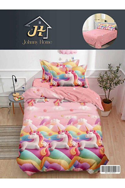 FIONNA.RO Finet Duvet Cover Set Linen 1 Person - Happy Pink Unicorns