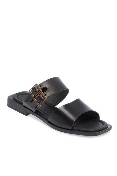 Tergan Siyah Hakiki Deri Kadın Terlik - K25Y1TR67785-A23