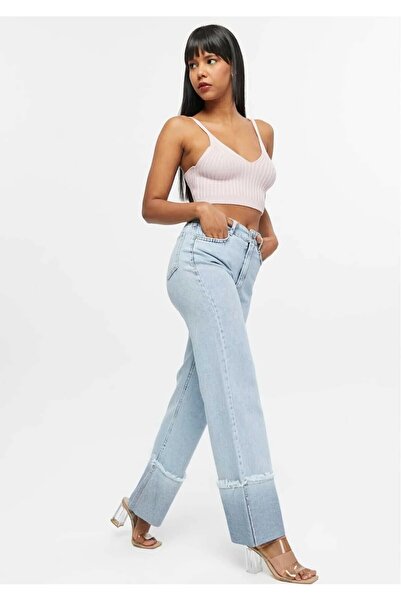 KENE JEANS High Waist Reverse Flare Trousers with Tassel Detail Denim Jeans