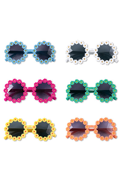 Choice4 ٦ قطع متنوعة (٦/١ قطعة) نظارات شمسية بإطار دائري على شكل زهرة، نظارات...