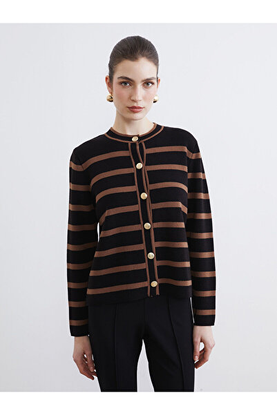 LC Waikiki Özmarka New Season Crew Neck Striped Women's Knitwear Cardigan