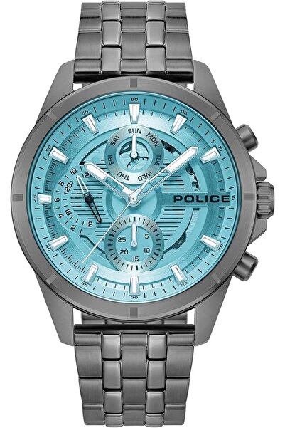 Police ساعة مالاوي رجالية بسوار من الفولاذ المقاوم للصدأ بلون رمادي فاتح وزجا...