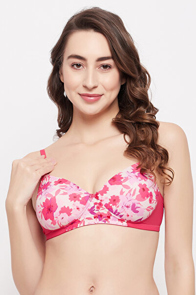 Clovia Padded Non-Wired Full Cup Floral Print T-shirt Bra in Multicolour