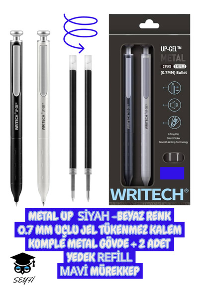 SEYFİKİRTASİYE 0.7 mm Tip Gel Ballpoint Pen Complete Metal Body Set Wri̇tech