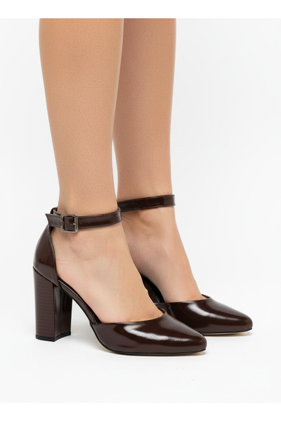 Hayalimdeki Ayakkabı Pantofi cu toc cu detalii strălucitoare Lole Acı Kahve