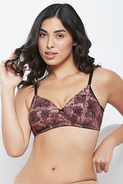 Clovia Padded Non-Wired Full Cup Animal Print T-shirt Bra in Brown