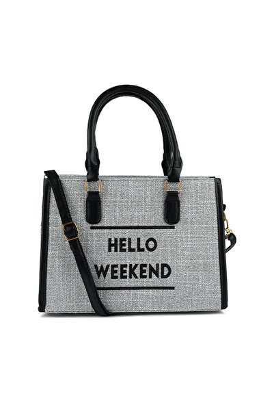 london Rag Women Grey Microfiber Slogan Tote Bag