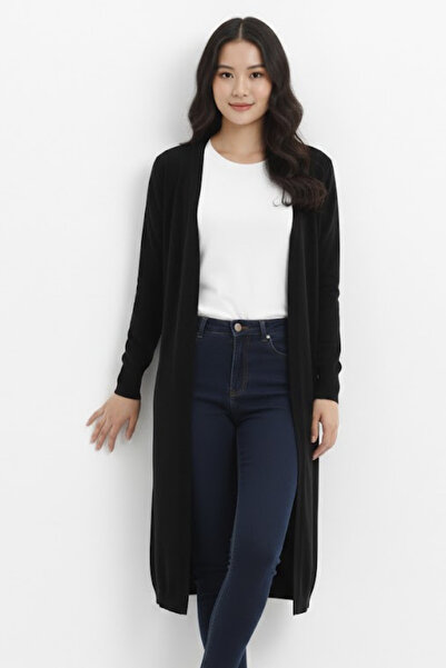 Marvine Women's Black Long Slim Seasonal Knitwear Cardigan