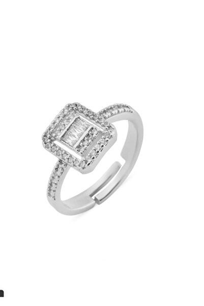 Zeraf Takı Zarif Baget Taşlı Çift Sıra Halo Ayarlanabilir Gümüş Yüzük