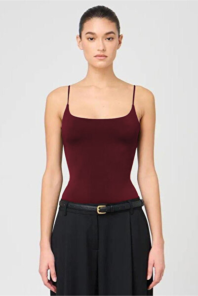Madmext Burgundy Adjustable Strap Women's Tank Top Mg2527