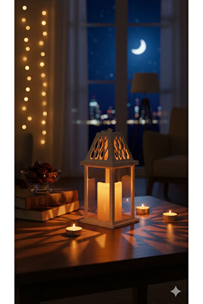 Generic White LED lantern with moving lights, 32 cm tall, suitable for Ramada...